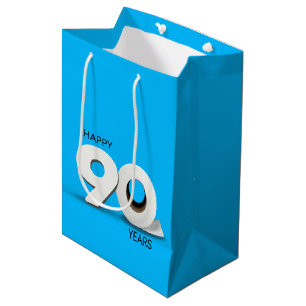 90. Geburtstag Toilettenpapierrolle auf Neonblau Mittlere Geschenktüte