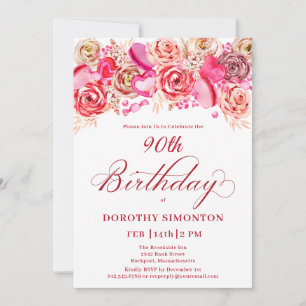 90. Geburtstag Valentine Rosa Wirbles Herz Einladung