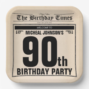 90. Geburtstag Vintage Altzeitung Klassischer Zeit Pappteller