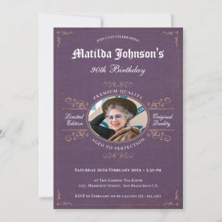 90. Geburtstag Vintager Lavendel Custom Foto Einladung