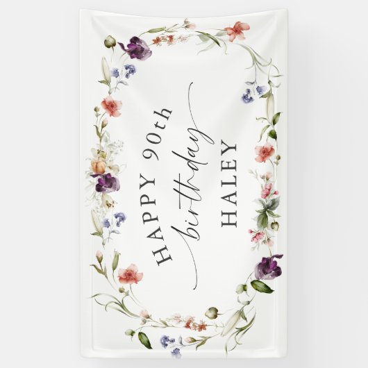 90. Geburtstag Weibliche Wildblumen Banner (Vertikal)