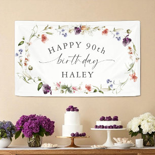 90. Geburtstag Weibliche Wildblumen Banner