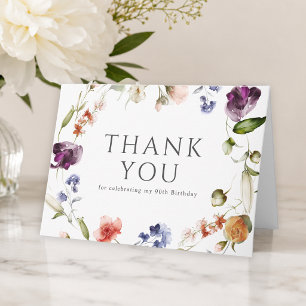 90. Geburtstag Weibliche Wildblumen Floral  Dankeskarte