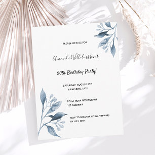 90. Geburtstag weißblaue botanische Einladung Postkarte