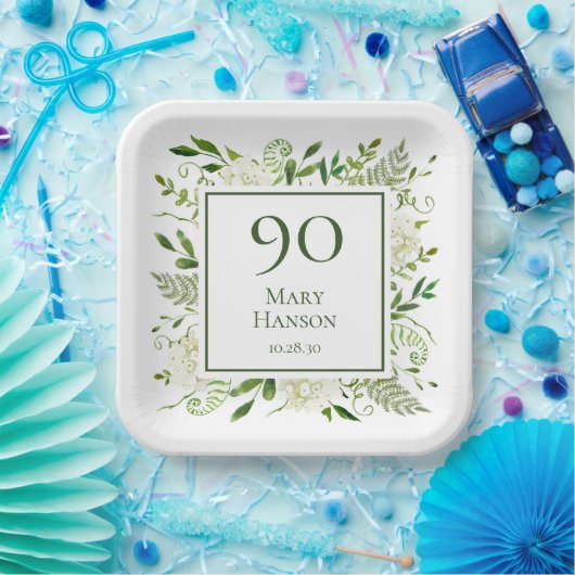 90. Geburtstag Weißer Hydrangeas Pappteller (Party)