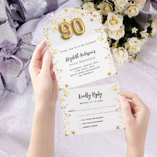 90. Geburtstag Weißgoldsterne Party UAWG All In One Einladung
