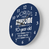 90. Geburtstag Welten Beste fabelhafte Dunkelblau Große Wanduhr (Winkel)