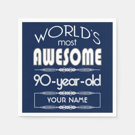90. Geburtstag Welten Beste fabelhafte Dunkelblau Serviette (Vorderseite)