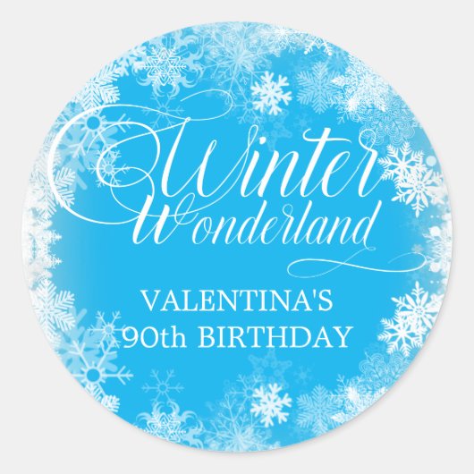 90. Geburtstag Winterwonderland Snowflake Gefallen Runder Aufkleber (Vorderseite)