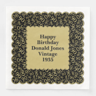 90. Geburtstag Zahlenmuster Scallops Schwarz/Gold Serviette