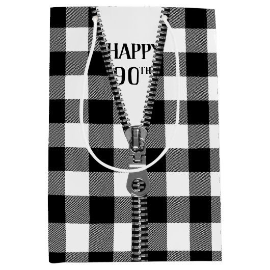 90. Geburtstag Zipper auf Buffalo Kariert Mittlere Geschenktüte (Vorderseite)