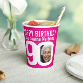 90. Geburtstag Zoll zwei Foto rosa weiß Pappbecher