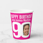 90. Geburtstag Zoll zwei Foto rosa weiß Pappbecher (Rückseite)