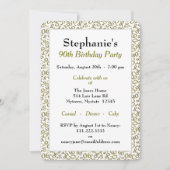 90. Geburtstag Zufallszahlenmuster Gold/Weiß Einladung (Vorderseite)