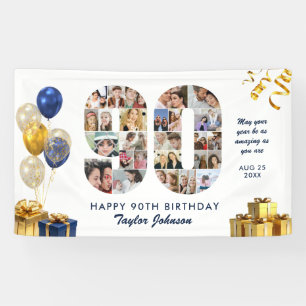 90. Geburtstags Ausgabe 90 Fotocollage Weiß Gold Banner