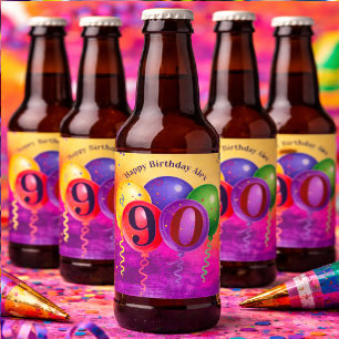90. Geburtstags-Ballon-Konfetti-Party Bierflaschenetikett