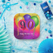 90. Geburtstags-Ballon-Konfetti-Party Pappteller (Party)