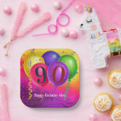 90. Geburtstags-Ballon-Konfetti-Party Pappteller (Party)