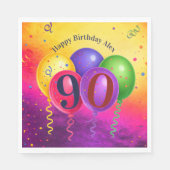 90. Geburtstags-Ballon-Konfetti-Party Serviette (Vorderseite)
