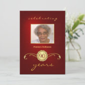 90. Geburtstags-Einladungen - königliches rotes Einladung (Stehend Vorderseite)