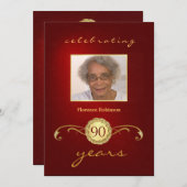 90. Geburtstags-Einladungen - königliches rotes Einladung (Vorne/Hinten)