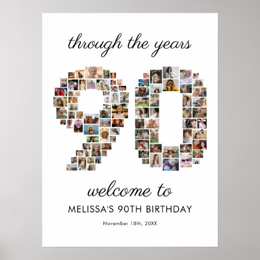 90. Geburtstags-Foto-Collage Willkommen Poster (Vorne)