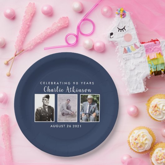 90. Geburtstags-Foto Pappteller (Party)