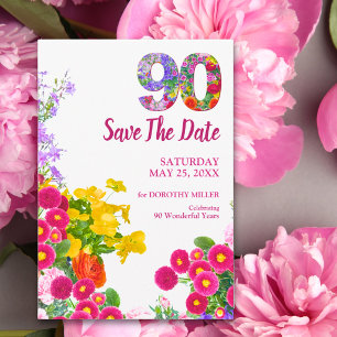 90. Geburtstags-Garten-Blumen-Meilenstein-Party Save The Date