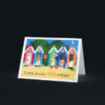 90. Geburtstags-Karte für einen Vater - Karte<br><div class="desc">Eine 90. Geburtstags-Karte für einen Vater mit Reihe der Strandhütten von einer handgemalten Papiercollage durch Judy Adamson. Sie können das Innere der Karte besonders anfertigen und ich kann den Text der vorderen Abdeckung durch meinen Speicher leicht auf Anfrage ändern.</div>