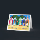 90. Geburtstags-Karte für einen Vater - Karte<br><div class="desc">Eine 90. Geburtstags-Karte für einen Vater mit Reihe der Strandhütten von einer handgemalten Papiercollage durch Judy Adamson. Sie können das Innere der Karte besonders anfertigen und ich kann den Text der vorderen Abdeckung durch meinen Speicher leicht auf Anfrage ändern.</div>