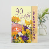 90. Geburtstags-Party Einladung - Freesiaskerze (Stehend Vorderseite)