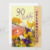 90. Geburtstags-Party Einladung - Freesiaskerze (Vorne/Hinten)