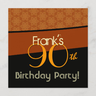 90. Geburtstags-Party-Goldorange schwarzes Muster Einladung