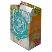 90. Geburtstags-Quilt-Muster mit Nadel Mittlere Geschenktüte (Rückseite Schrägansicht)