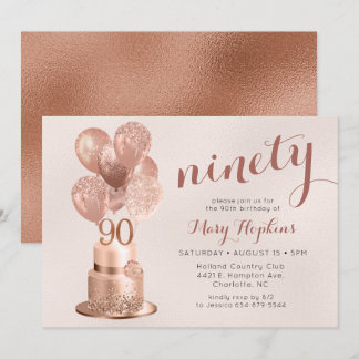 90. Geburtstags-Rose Gold Cake Einladung