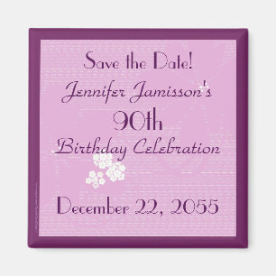 90. Geburtstags-Save the Date rosa Blumenmagnet Magnet