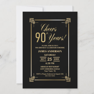90. Geburtstags Schwarz-Gold-Party Einladung
