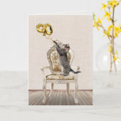 90. Geburtstagsballons und Tabby Cat Karte (Gelbe Blume)