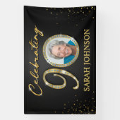 90. Geburtstagsbanner, Schwarz Gold Benutzerfoto  Banner (Vertikal)