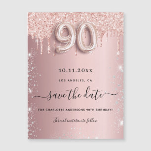 90. Geburtstagsblush-Glitzer speichern Sie den Dat Magnetkarte