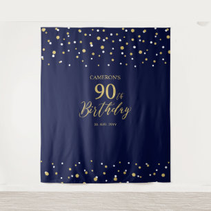 90. Geburtstagsdekoration Gold und Navy Blau Wandteppich