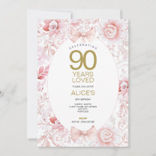 90. Geburtstagseinladung Rosa Blumen Vintage Toile Einladung