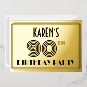 90. Geburtstagsfeier — Art Deco-Stil “90” & Name Folieneinladung
