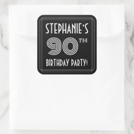 90. Geburtstagsfeier: Art Deco Style & Individuell Quadratischer Aufkleber