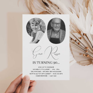 90. Geburtstagsfeier Custom Foto Monogram Einladung
