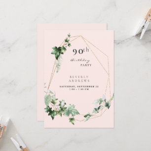 90. Geburtstagsfeier Elegantes Blattwerk Champagne Einladung