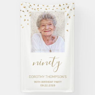 90. Geburtstagsfeier Foto Gold Konfetti Weiß Banner