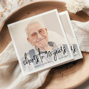 90. Geburtstagsfeier Foto Prost Schwarz Schrift Serviette