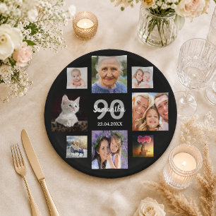 90. Geburtstagsfeier Fotocollage Frau Schwarz Pappteller