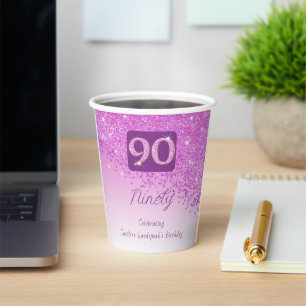 90. Geburtstagsfeier Glitzer Rosa Pappbecher
